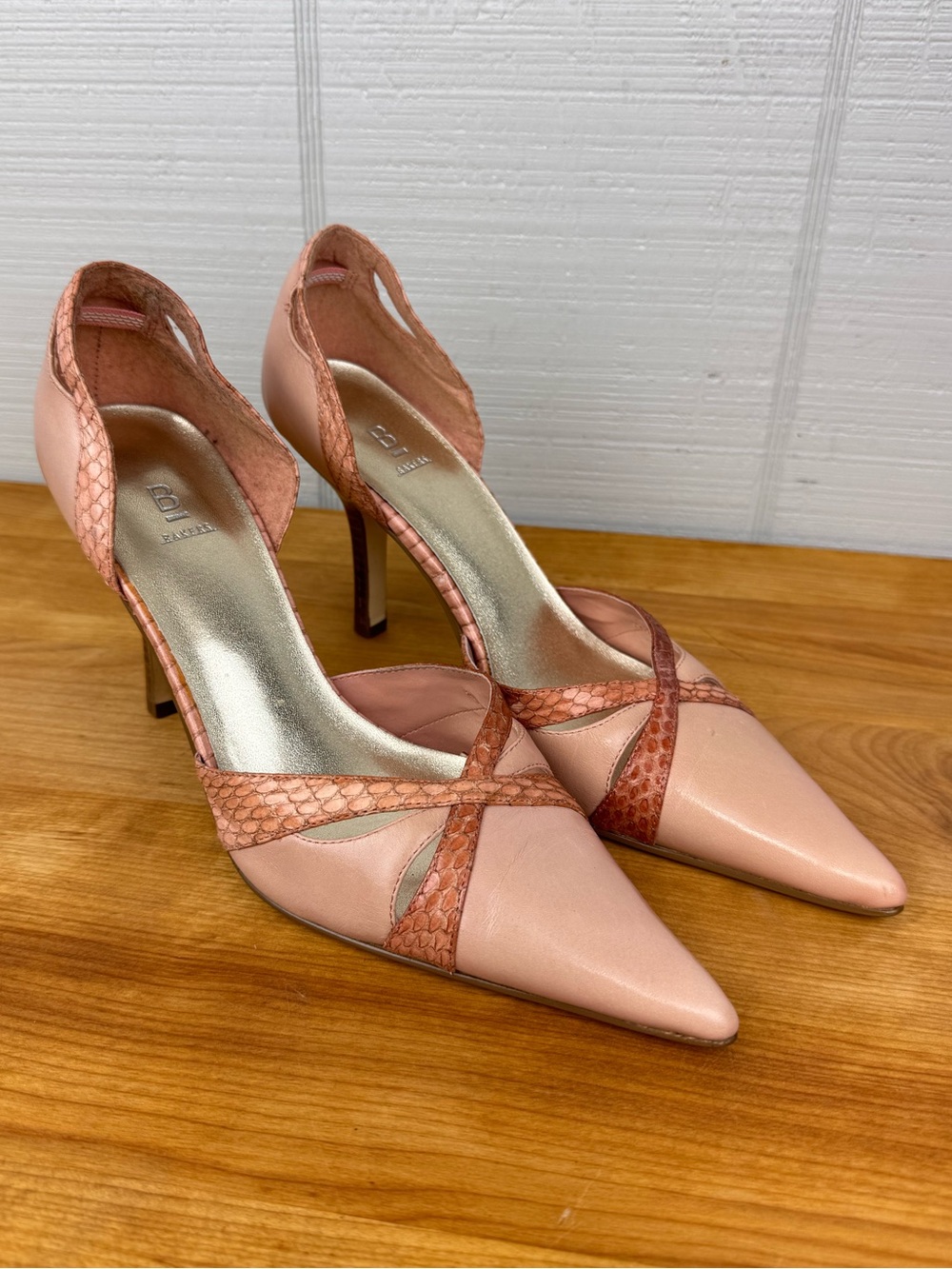 Bakers 90s Vintage Pink Leather D’orsay Pointed Toe Stiletto Heels Snakeskin 7.5